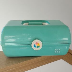 Vintage Caboodles Teal Plastic Storage Box with Handle